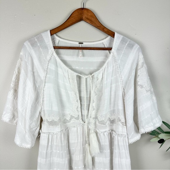 Bohemian Tassel White Tunic Top FREE PEOPLE Sedona - Picture 5 of 11